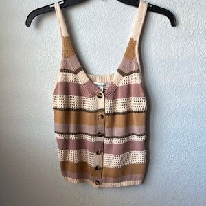 Boho Striped Knit Button-Up Tank